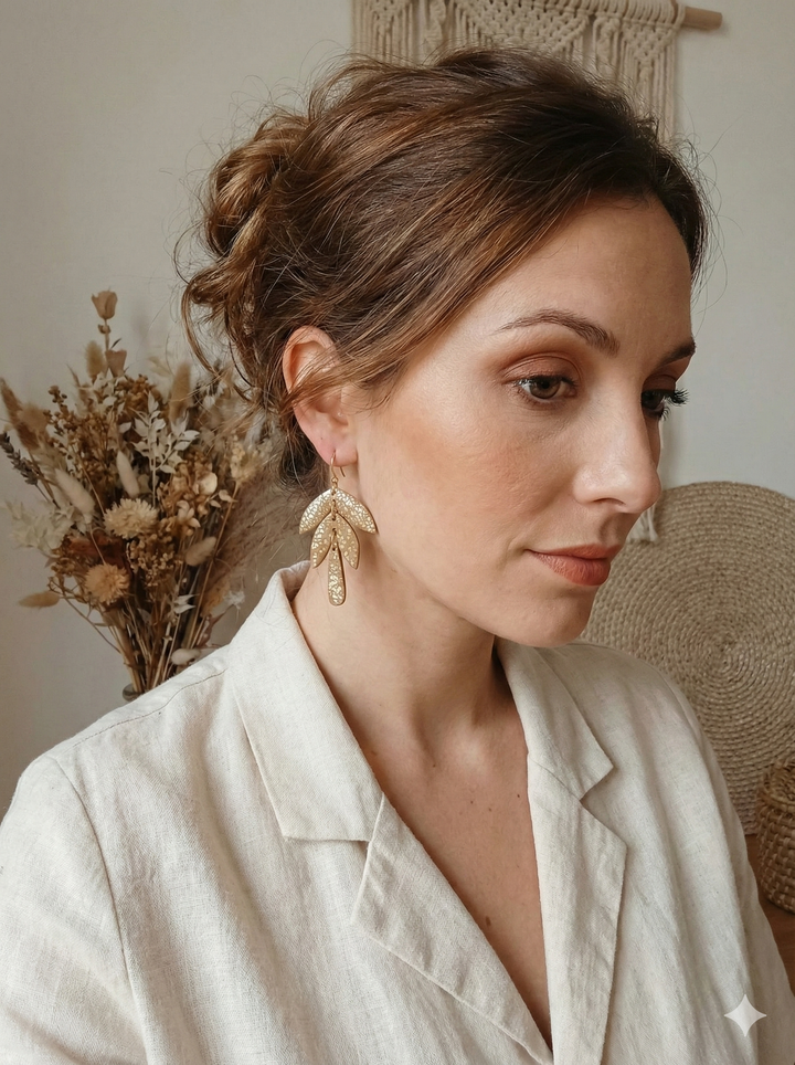 L'Ambre Solaire – Boucles d'oreilles cascade de feuilles - Vue 2