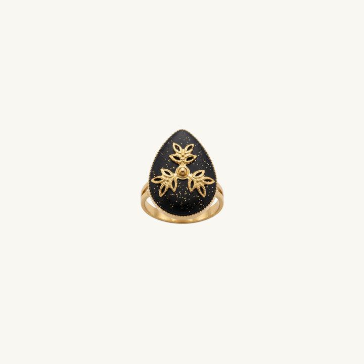 Bague Goutte Iconique – Motif Floral Doré sur Fond Scintillant (Multi-Coloris)